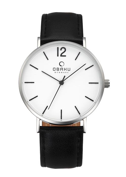 2132_geormas Ανδρικό ρολόι OBAKU Mark Black με μαύρο δερμάτινο λουρί