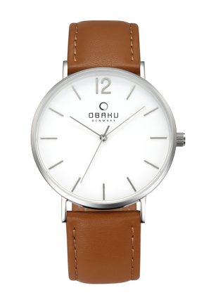 2133_geormas Ανδρικό ρολόι OBAKU Mark Mocha με ταμπά δερμάτινο λουρί