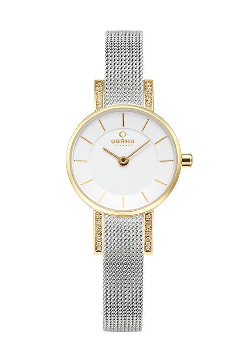 2140_geormas Γυναικείο ρολόι OBAKU Lykke Gold με δίχρωμο μπρασελέ