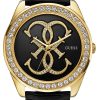 Γυναικείο ρολόι Guess W0208L2 με μαύρο δερμάτινο λουρί λουστρίνι