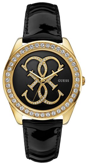 Γυναικείο ρολόι Guess W0208L2 με μαύρο δερμάτινο λουρί λουστρίνι