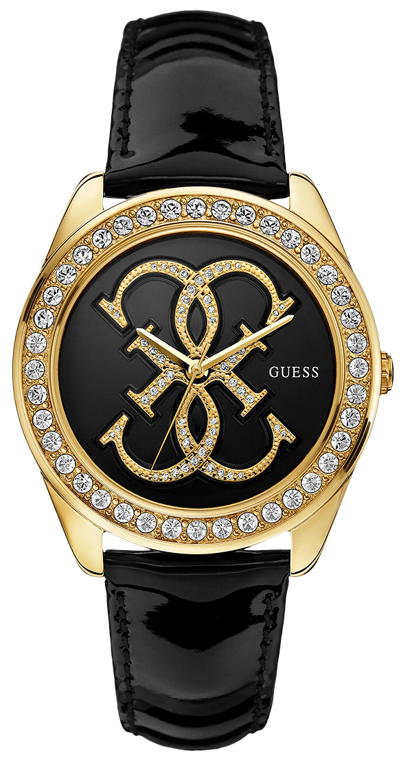 Γυναικείο ρολόι Guess W0208L2 με μαύρο δερμάτινο λουρί λουστρίνι