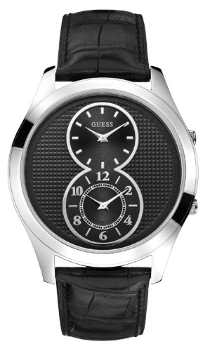 Ανδρικό ρολόι GUESS W0376G1 με μαύρο δερμάτινο λουρί