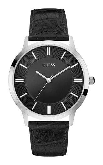 2169_geormas Ανδρικό ρολόι GUESS W0644G1 με μαύρο δερμάτινο λουράκι