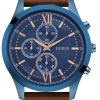 2173_geormas Ανδρικό ρολόι GUESS W0867G3 Chronograph με καφέ δερμάτινο λουρί
