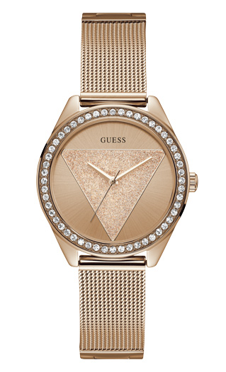 2187_geormas Γυναικείο ρολόι GUESS με πλεχτό μπρασελέ