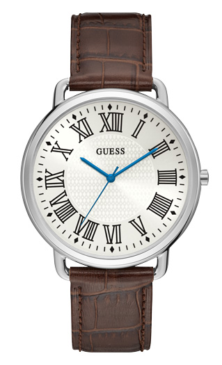2196_geormas Ανδρικό ρολόι GUESS W1164G1 με καφέ δερμάτινο λουρί
