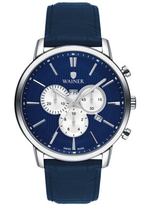 2210_geormas Ανδρικό ρολόι WAINER Wall street WA.19672-A Chronograph με μπλε δερμάτινο λουρί