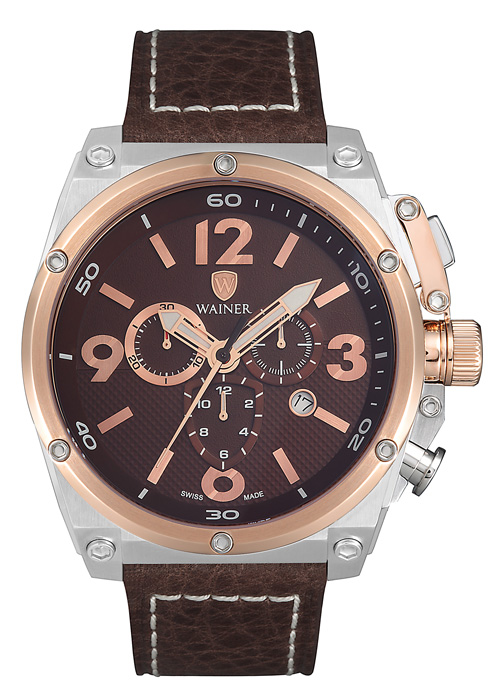 Αντρικό ρολόι WAINER Zion Chronograph 10770-A με καφέ λουρί δερμάτινο