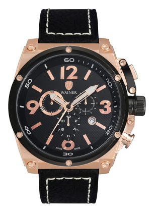 368_geormas Αντρικό ρολόι WAINER Zion Chronograph 10770-Β με μαύρο λουρί δερμάτινο