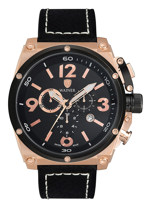 Αντρικό ρολόι WAINER Zion Chronograph 10770-Β με μαύρο λουρί δερμάτινο