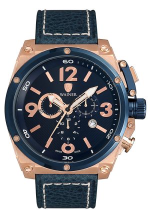 369_geormas Αντρικό ρολόι WAINER Zion Chronograph με μπλε λουρί δερμάτινο