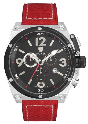370_geormas Αντρικό ρολόι WAINER Zion Chronograph 10770-D με κόκκινο λουρί δερμάτινο