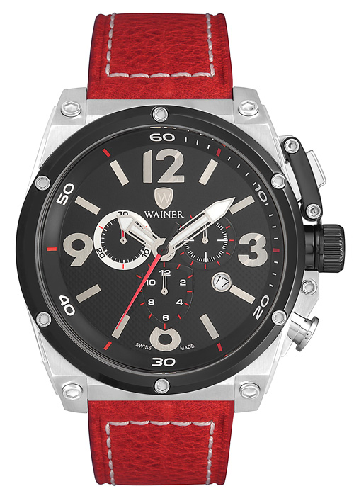 Αντρικό ρολόι WAINER Zion Chronograph 10770-D με κόκκινο λουρί δερμάτινο