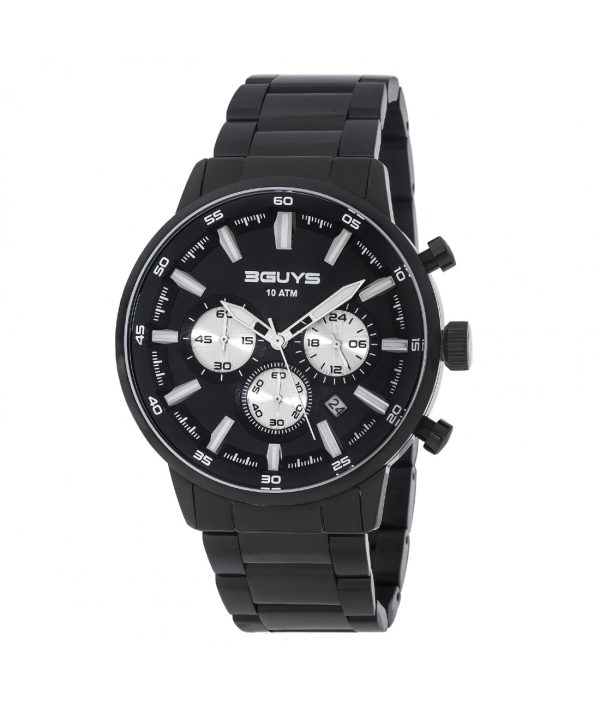 Ανδρικό ρολόι 3GUYS Chronograph με μαύρο μπρασελέ