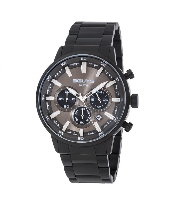 Ανδρικό ρολόι 3GUYS Chronograph με μαύρο μπρασελέ
