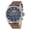 Ανδρικό ρολόι 3GUYS Chronograph με δερμάτινο καφέ λουρί