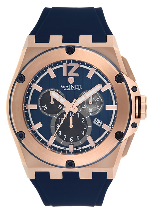 Αντρικό ρολόι WAINER Zion Chronograph με μπλε λουρί καουτσούκ