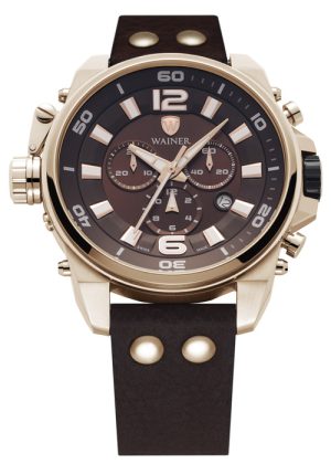 426_geormas Αντρικό ρολόι WAINER Zion Chronograph 10980-B με καφέ λουρί δερμάτινο
