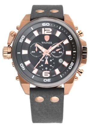 427_geormas Αντρικό ρολόι WAINER Zion Chronograph με γκρι λουρί δερμάτινο
