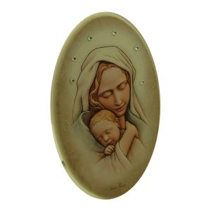 Εικόνα fresco 10x16 "ΠΑΝΑΓΙΑ ΜΕ ΧΡΙΣΤΟ"  σε ξύλο με ζωγραφική και ασήμι