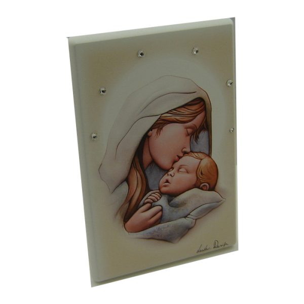 Εικόνα fresco 10x15 "ΠΑΝΑΓΙΑ ΜΕ ΧΡΙΣΤΟ"σε ξύλο με ζωγραφική και ασήμι