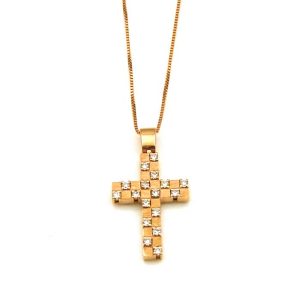 Γυναικείος σταυρός DIAMONDJOOLS από ροζ χρυσό Κ18 με διαμάντια (με αλυσίδα)