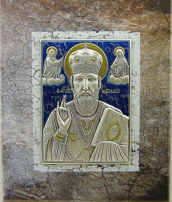 Εικόνα fresco 25x30 "ΑΓ.ΝΙΚΟΛΑΟΣ ασήμι και χρυσό