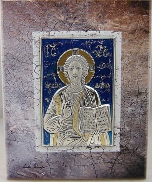 Εικόνα fresco 20X25 "ΧΡΙΣΤΟΣ" σε ξύλο με ασήμι και χρυσό