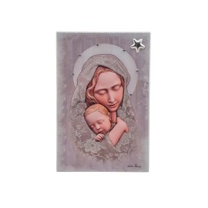 Εικόνα fresco 10x15 "ΠΑΝΑΓΙΑ ΜΕ ΧΡΙΣΤΟ" σε ξύλο με ζωγραφική και ασήμι