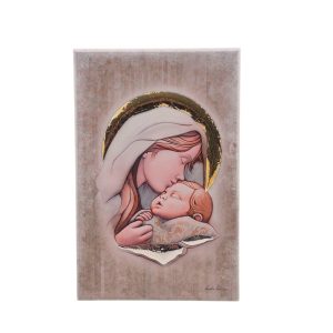 Εικόνα fresco 13x20 "ΠΑΝΑΓΙΑ ΜΕ ΧΡΙΣΤΟ" σε ξύλο με ζωγραφική και ασήμι