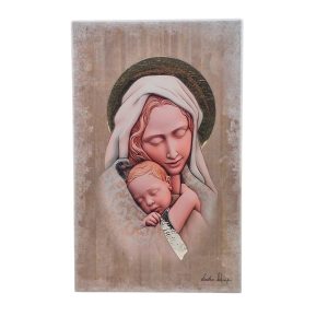 Εικόνα fresco 18x29 "ΠΑΝΑΓΙΑ ΜΕ ΧΡΙΣΤΟ" σε ξύλο με ζωγραφική και ασήμι