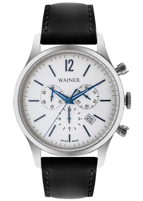 Αντρικό ρολόι WAINER Wall Street Chronograph 12428-C με μπλε σκούρο δερμάτινο λουρί