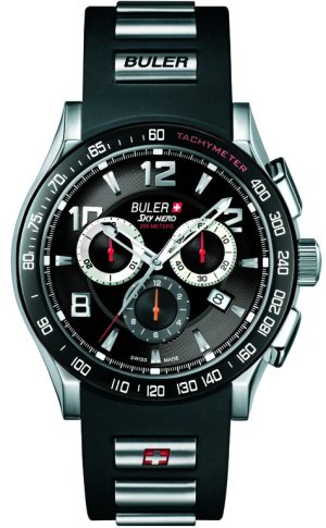 71_geormas Ανδρικό ρολόι BULER Sky Hero 034122 Chronograph με μαύρο καουτσούκ