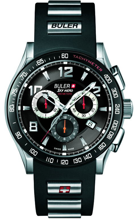 Ανδρικό ρολόι BULER Sky Hero 034122 Chronograph με  μαύρο καουτσούκ