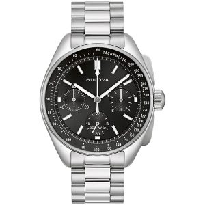 Ανδρικό ρολόι BULOVA Lunar Pilot Chronograph με μπρασελέ & μαύρο δερμάτινο λουρί