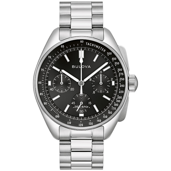 Stacked from 4 images. Method=A (R=5,S=4) Ανδρικό ρολόι BULOVA Lunar Pilot Chronograph με μπρασελέ & μαύρο δερμάτινο λουρί