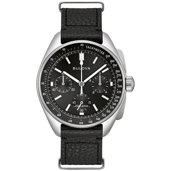 Stacked from 4 images. Method=A (R=5,S=4) Ανδρικό ρολόι BULOVA Lunar Pilot Chronograph με μπρασελέ & μαύρο δερμάτινο λουρί