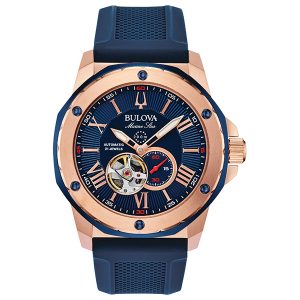 Αντρικό ρολόι BULOVA Automatic Marine Star με μπλε λουρί καουτσούκ