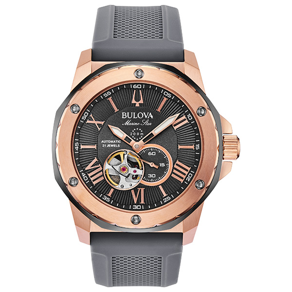 Αντρικό ρολόι BULOVA Automatic Marine Star με γκρι λουρί καουτσούκ
