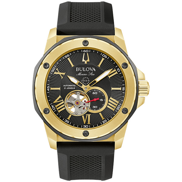 Αντρικό ρολόι BULOVA Automatic Marine Star με μαύρο λουρί καουτσούκ