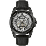 Ανδρικό ρολόι BULOVA Automatic με μαύρο δερμάτινο λουρί