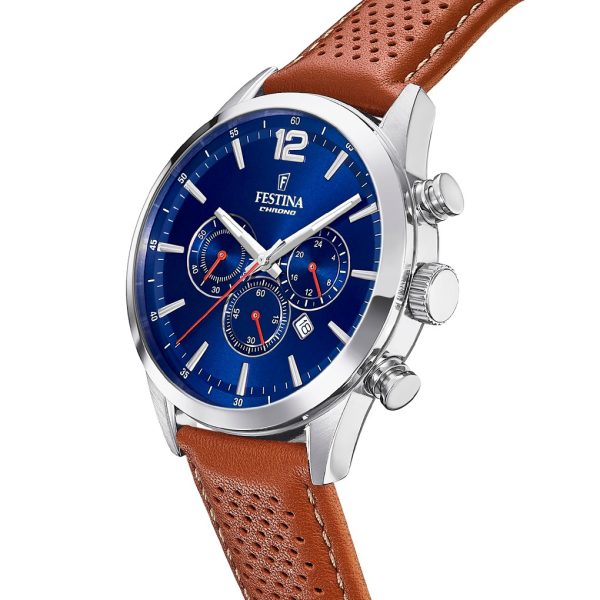 Aνδρικό ρολόι FESTINA Chronograph με δερμάτινο λουρί