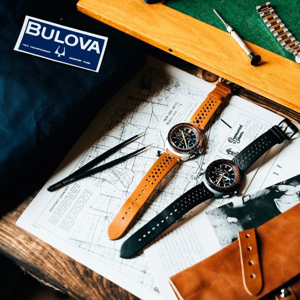 Bulova-Racer-98B4282 Ανδρικό ρολόι BULOVA Racer Chronograph με μαύρο δερμάτινο λουρί