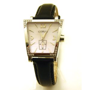 Γυναικείο ρολόι CORUM Trapeze με διαμάντια & δερμάτινο λουρί