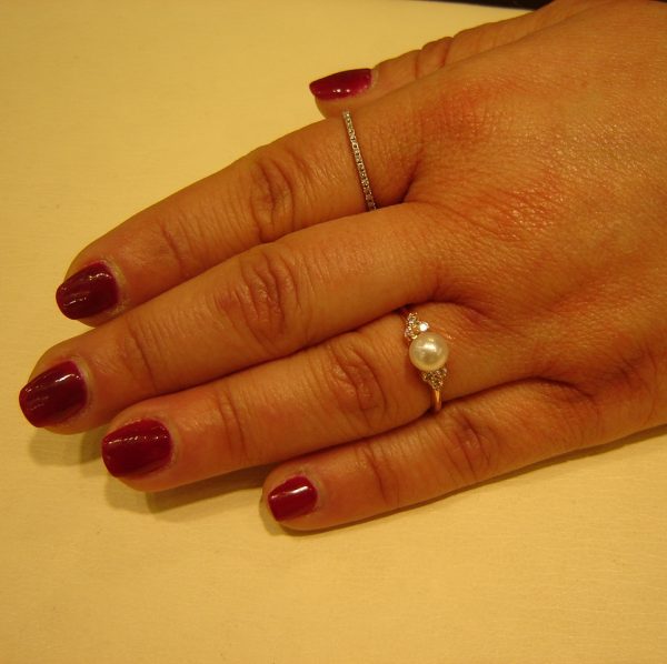 DSC03553copy61 Γυναικείο δαχτυλίδι από ροζ χρυσό Κ14 με μαργαριτάρι & ζιργκόν