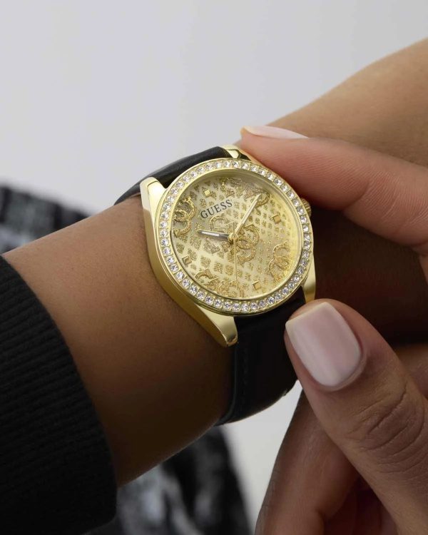 GUESS-GW0989L2_7 Γυναικείο ρολόι GUESS Boa με μαύρο λουρί δερμάτινο