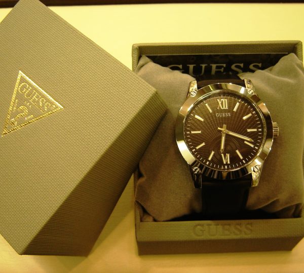 GW0628G1 Ανδρικό ρολόι GUESS Crescent με μαύρο δερμάτινο λουρί