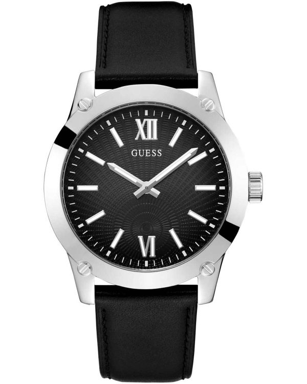 GW0628G1_146 Ανδρικό ρολόι GUESS Crescent με μαύρο δερμάτινο λουρί
