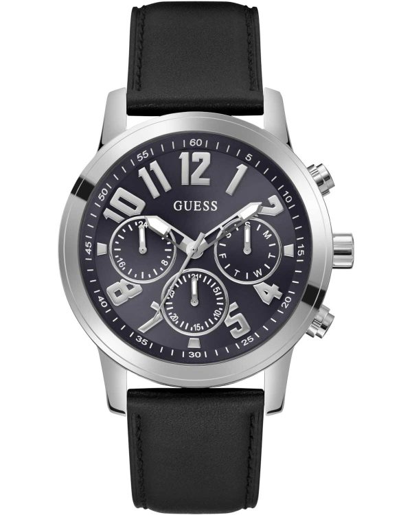 Ανδρικό ρολόι GUESS Parker Multi Function με μαύρο δερμάτινο λουρί